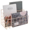 MA Wrought Iron Metal Three Grid Bookshelf Book Stand Holder Desktop Decor-Rose gold. 