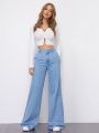 Women Light Blue High Waist Wide Leg Denim Jeans  Export Quality  ZRANZIE. 