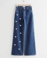 Women’s Blue Butterfly Wide-Leg Denim Jeans Printed and Export Quality. 