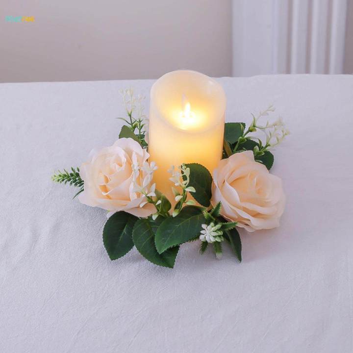 Candle Rings Wreaths, Small Wreath, Pillar Candle Holder, 23cm Artificial Floral, Flower Garland for Window,