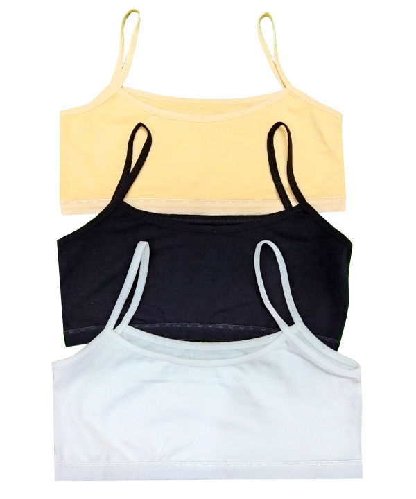 Soft Cotton Jersy Plain Half Body Shameez Sports Camisole Training Bra Inner Wear Vest Wrap Chest Bra For Little Teenager Girls (10-15 Years) - Color Skin/Black/White