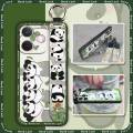 panda Shockproof Phone Case For OPPO A5 Pro 5G Global Phone Holder Kickstand Lanyard Cartoon ring Wrist Strap protective. 