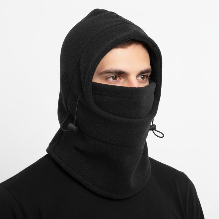 Neck Warmer Motorcycle Helmet Cap - Men's and Women's Winter Windproof Cap Thick Double Warm Face Cover Cap - Thermal Fleece Balaclava Hood Skiing Cycling Motorcycle Full Face Mask (Black)