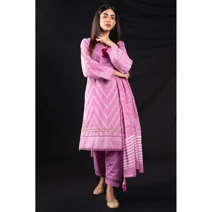 Alkaram Studio Unstitched 2 Piece Embroidered Karandi Suit with Karandi Dupatta FW-64.1-23-Pink