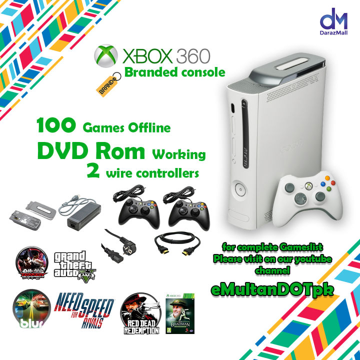 Xbox 360 Console JTAG 100 Offline Games 2 wire Controller With All Accessories