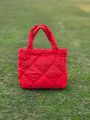 Quilted Tote Handbag Lightweight 31x28cm with Inner Zip Pocket Durable Fabric Casual Shoulder Bag for Daily Use. 