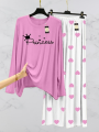 mix  Colour Princess Printed Lounge Wear Night Suit with Mini heart Printed Pajamas - Stylish Sleepwear Set For Women By Zaviyar Garments. 