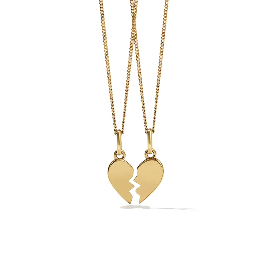 Pcs Golden Heart Broken Pendant Necklace With Chain For Girls