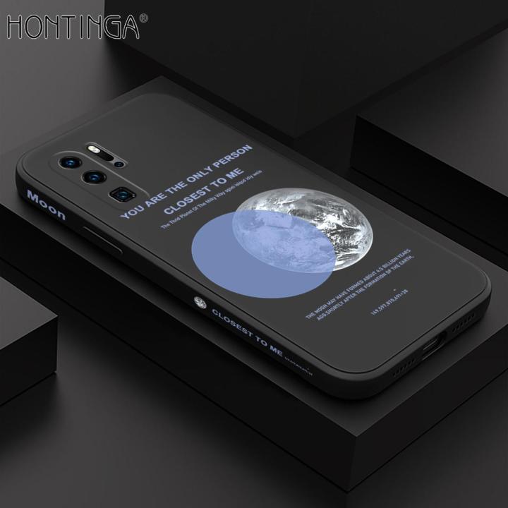 Hontinga for Huawei P30 Pro Case Side Design Fashion Grey Eearth Moon Back Cover Soft Square Edge Pattern Liquid Silicone Trend Phone Cases