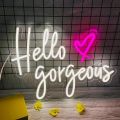 Hello Gorgeous Neon signboard with demanding features – Fully customized neon name signboard with exclusive Neon designs and Neon sign colors. Neon sign is highlighted for its top Quality neon usage and best for room decoration.. 