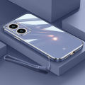 For OPPO A76 Back Cover + Wrist Strap Luxury Shiny Plating Square Shockproof Bumper Camera Lens Protection Soft TPU Silicone Phone Case. 