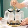 360 Rotating Cup Drying Rack Stand, Steel 6 Cups Mug Drainer Holder, Spin Non Slip Glass Tumbler Organizer Tree with Silicone Protective Hooks for Kitchen Countertop, Space Saving, Golden. 