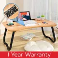 Gaming Laptop Table With Cooling Fan Dual High Speed Foldable Ergonomic Portable For Drawing Bed Notebook Reading Food Breakfast Serving With Inbuild Tablet And Cup Holder Slots For Bed Couch - Black Wooden Brown Pink. 
