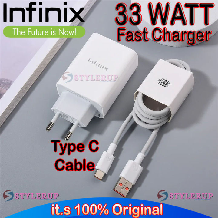Infinix 33W Fast Charger 100% Original Fast Charger Box Pulled infinix 33 watt charger original Flash Adapter With 6A Type C Cable & Without Cable For Infinix Note 10, 10pro, Note 11, 11pro, Note 12, Hot 30, Zero 8