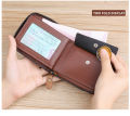 Wallet for Men Bifold Round Zipper Short Wallet for Boys Brown. 