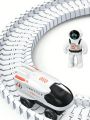 Electric Space Rail Car, White, With 2 Astronaut Mini Accessories And 1 Space Car, Space Rail Track. 