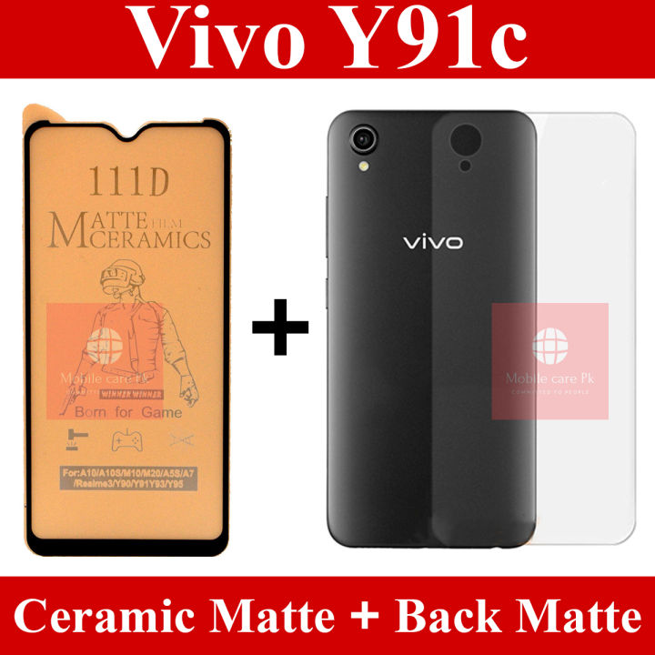 Vivo Y91c Matte Glass Fiber Glass Protector + Back Protector Carbon Fiber Matte Soft Skin Sheet For Vivo Y91c