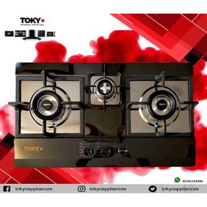 Tokyo (Imported) Hob/Stove 3 Brass Burner Stainless Steel  black (TK TBH 01) (Built in Hob)