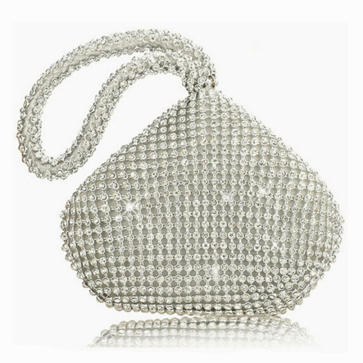 【happy one】Women Ladies Handbags Silver pouch Crystal Diamante Ladies Party Evening Wedding Clutch Hand Bag  Puese /BY