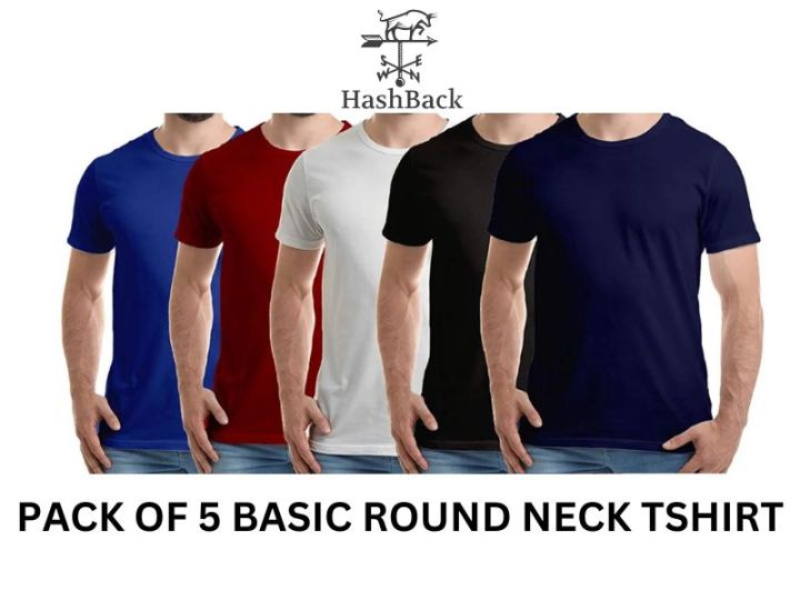 HashBack Crew Neck Pack of 5 plain half sleeves Tshirt For Men Round Neck