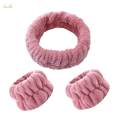 Face Wash Headband and Wristband Set Facial Liquids from Spilling Down Dark Pink. 