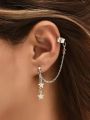 Pair of Star Ear Cuffs having long chain in silver color - hanging ear cuff earring - long chain ear cuffs earrings for women - girls - best jewelry gift set - artificial jewelry. 
