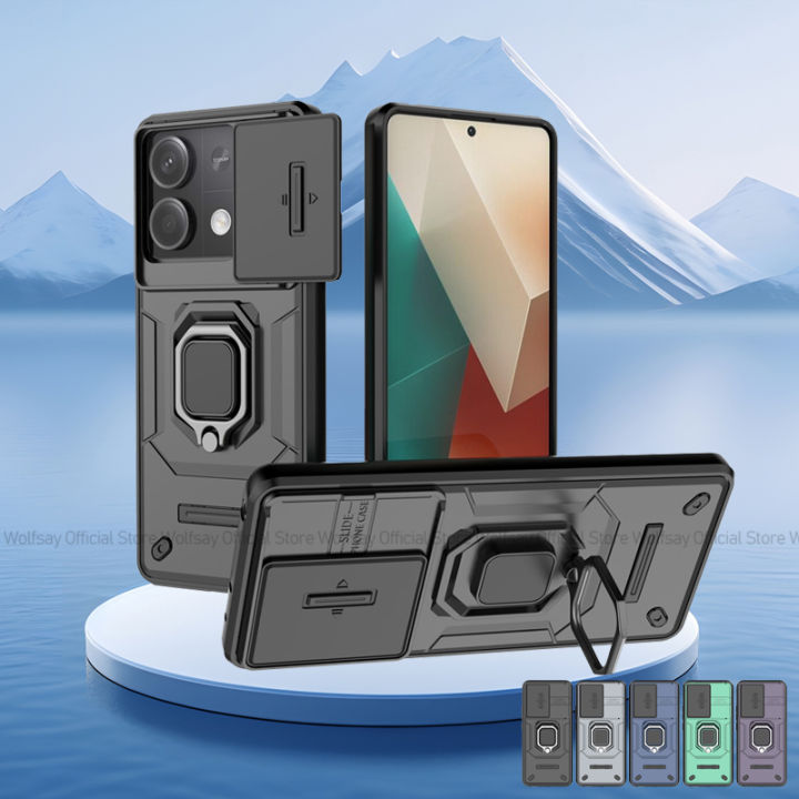 Bracket Protective Case C Shockproof Metal rmor P Protective Case Ate 13 Mi Redmi Nomi Note for Xiaomi Mi Red 13 4G Phone Case Sliding Camera Phone Case Small Pro 4G