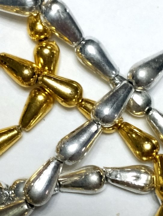 Golden and Silver Drop Plastic Beads for DIY Crafts - 3 Strings - Ideal for DIY Jewelry Making, Jewelry, Dress Accessories, Crafts, and Home Decor.
