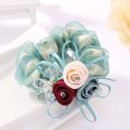 Ameesi Bun Hair Ring Flower Decor Rhinestone Ribbons Sweet Bun Hair Ring. 