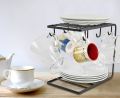 Metal Mug Tree Holder Stand for Counter-Rustic Coffee Cup Holder for Counter-6 Mug Rack Organizer for Kitchen Cabinet-Mug and Plate Holder-Black. 