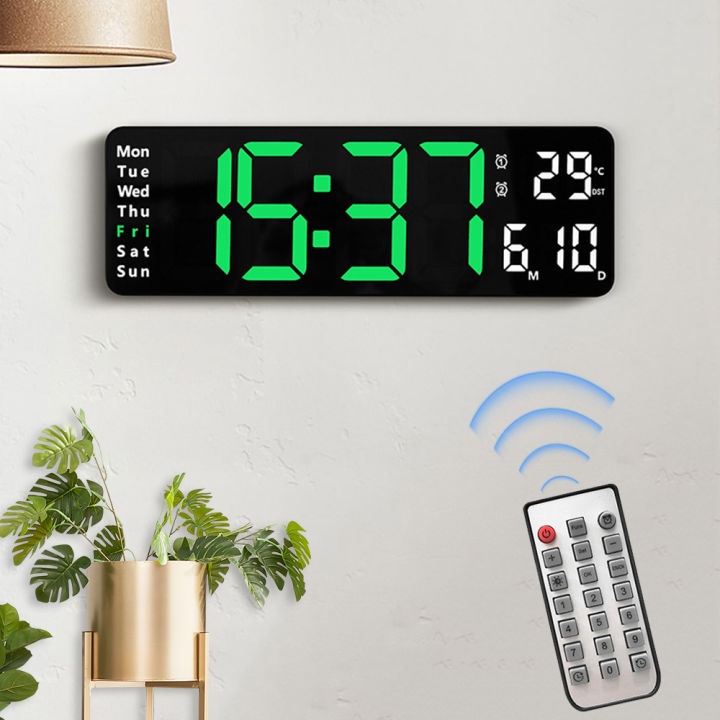 Digital Wall Clock Large Alarm Clock with Calendar Temperature Remote