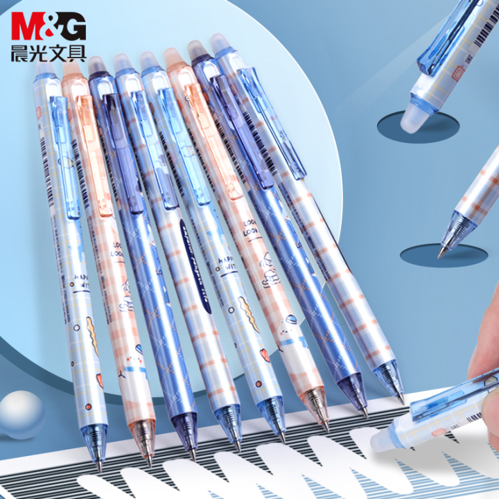 M G Retractable Erasable Ballpoint Pen With Eraser Frictional Gel Ball Pens For Kids Cute(0.5mm,Black/Crystal Blue) AKPH3311