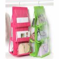 6 Pockets Hanging Purse Handbag Organizer Clear Hanging Shelf Bag Collection Storage Holder Collection. 