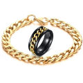 STAINLESS GOLDEN BLACK STEEL CLASSIC BRACELET AND RING COMBO FOR MEN AND BOYS. 