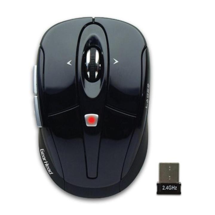 Gear Head 2.4 GHz Wireless Laser Tilt-Wheel Mouse - Stealth Black 5 Buttons Tilt Wheel 2.4 GHz Wireless Optical Mouse