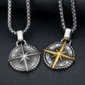 Men Retro Stainless Steel Cross necklace Norse Viking Compass Sign Pendant Necklace. 