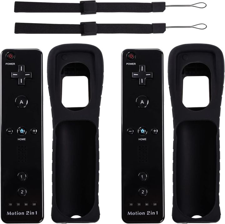 Wii Remote Controller with Motion Plus, Wireless Controller for Nintendo Wii and Wii U, with Silicone Case and Wrist Strap, No Nunchucks (Black)