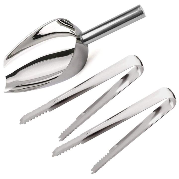 Ice Scoop and Ice Tongs (3 Pack), Stainless Steel Serving Tongs and Food Scoop for Ice Bucket, Bar, Kitchen, Tea Party and Wedding
