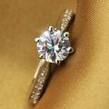JZ016 Xianger Silver New Six-Claw Ornament Simple 70 Women's Diamond Ring Imitation Diamond Japanese and Korean Style Wedding Gift. 