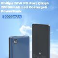 Philips 20000mAh 22.5W Fast Charge and Multi-Output Portable Powerbank - USB and Type-C PD, LED Display - Charge 3 Devices simultaneously. 
