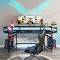 Curved Shaped Gaming Computer Desk with Hoster Holder Headphone Hook for Home Office, Black (Customised). 