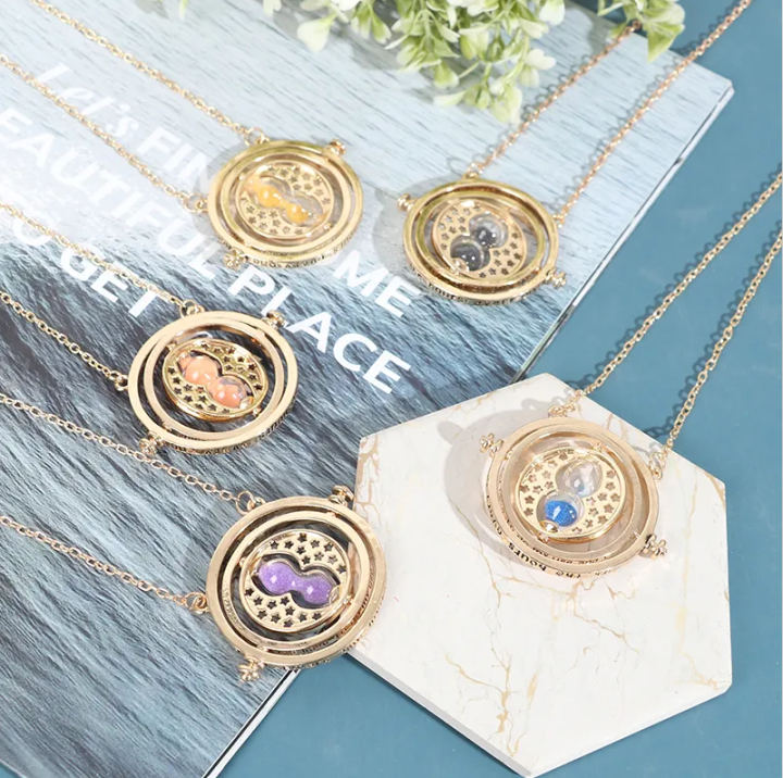 Harry Potter Necklace Time Turner Necklace 3D Hourglass Necklace Rotating SPins