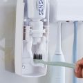 White Automatic Toothpaste Dispenser set with Wall Mounted Toothbrush Holder and Toothpaste Squeezer, Automatic Toothpaste Dispenser with 5 toothbrush Holder, Accessories Home Decor #toothpasteholder. 