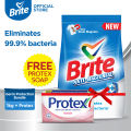 Germ Protection Bundle - Brite Antibacterial Washing Powder 1kg + Protex 95g Gentle Soap (Free). 