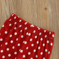 Little Girls Two-Piece Outfits, Sleeveless Front Buttons Bowknot Crop Tops + Elastic Waist Dots Print Flared Trousers. 
