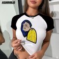 Y2k Crop Cartoon Coraline Prints Summer Tops Sexy Women Graphics Baby Tee Haruku Street Short Sleeve Skinny T-shirt Slim. 