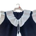 Stylish & Trendy Navy Blue Color Handmade Woolen Cardigan for Women / Navy Blue Sweater for Girls / V-Neck Sleeveless Sweater for Women / Front Open Cardigan for Ladies. 