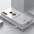 For Huawei Honor 9X Cover + Wrist Strap Fashion Shiny Maple leaf Plating Square Bumper Phone Case Soft TPU Silicone Shockproof Protective Back Cover. 