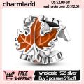 Space Charms Beads 925 Sterling Silver Fits Original Pandora Bracelet Brown Color Maple Leaf Foliage Charm For Women Jewelry DIY. 
