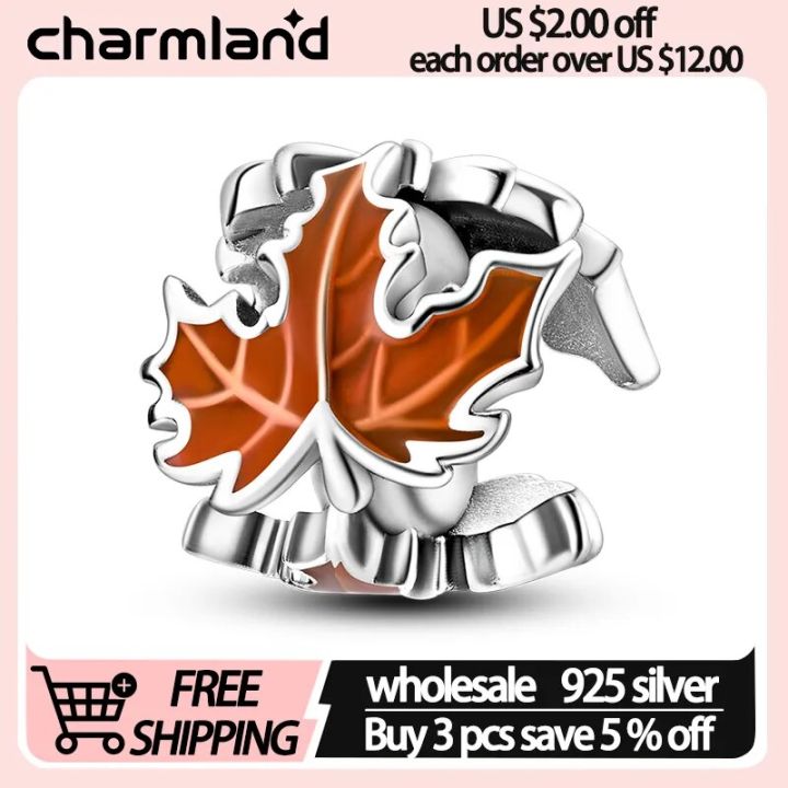 Space Charms Beads 925 Sterling Silver Fits Original Pandora Bracelet Brown Color Maple Leaf Foliage Charm For Women Jewelry DIY